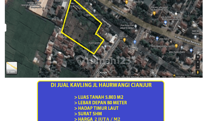 di Jual Tanah 6000 Meter Jl Raya Haurwangi Cianjur Jawa Barat 1