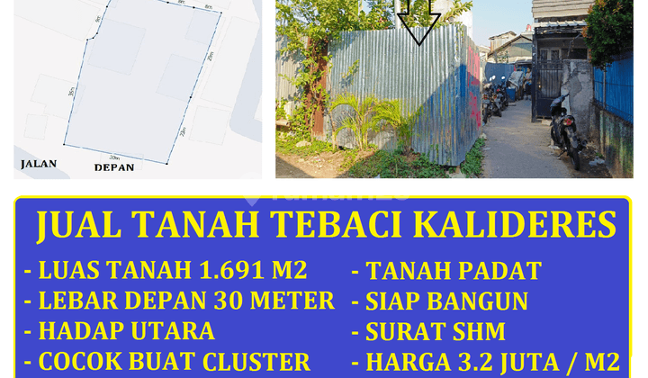 di Jual Tanah Luas 1600 Meter Tebaci Kalideres Jakarta Barat 1