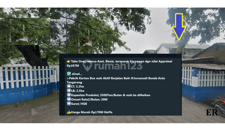 di Jual Pabrik Karton Luas 3.2 Hektar Jurumudi Benda Tangerang 1