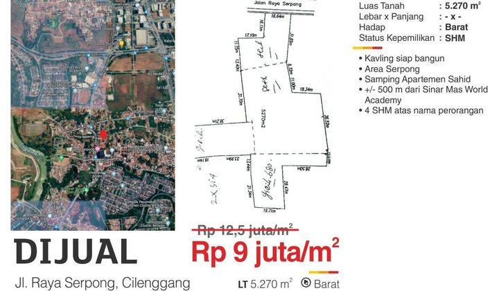 Dijual cepat kavling  komersial tepi jalan cilenggang. La 2