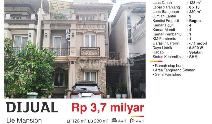 Mau jual cepat rmh 3 lantai siap huni, harga BU rumah di alam sutera lokasi Cluster Demansion, lin 1