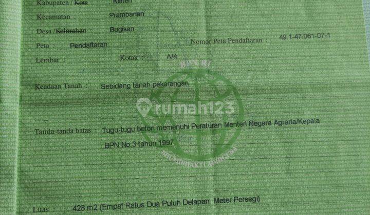 Tanah Pekarangan Dekat Wisata Candi Plaosan