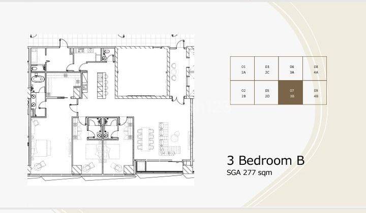 Apartemen Baru di Sudirman 3 Kamar Tidur  1