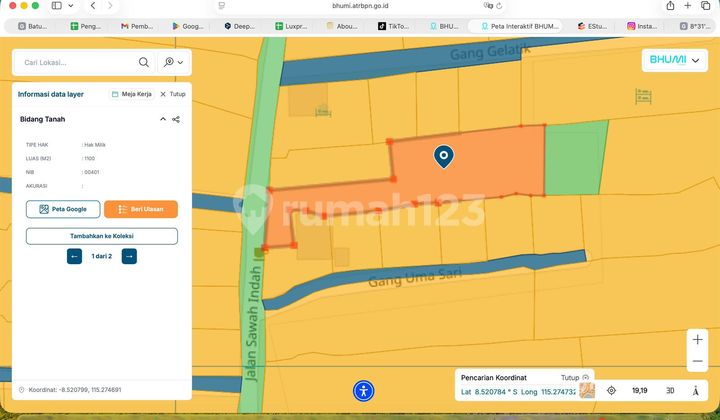Tanah Langka 1100M² Kawasan Villa Mewah Sentral Ubud
