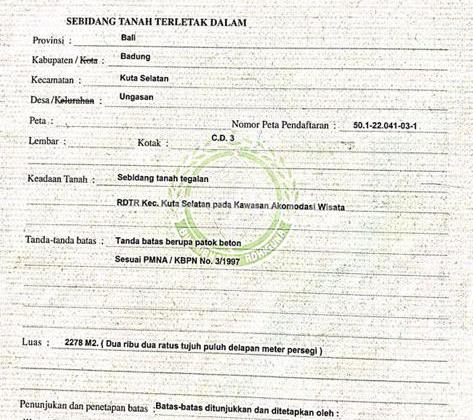 Tanah 2278m2 Ungasan Cocok Untuk Villa Dan Guest House