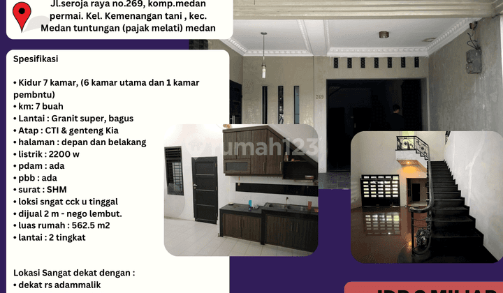 Di Jual Rumah 2 Lantai Luas Dan Lexury, Kawasan Medan Permai  1