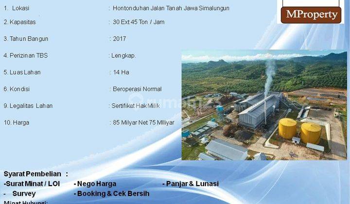Di Jual Pabrik Kelapa Sawit Hontonduhan 140.000 M Bagus SHM 1