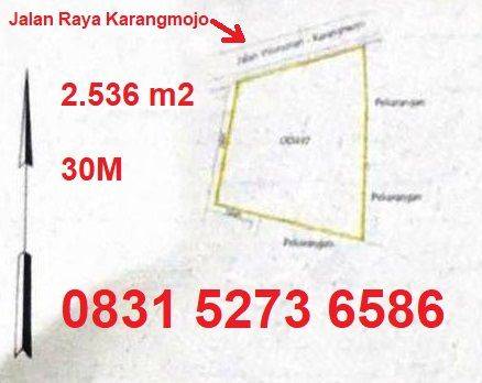 Dijual Tanah di Yogyakarta Jalan Karangmojo Selang Wonosari Gunungkidul 2536m2 2