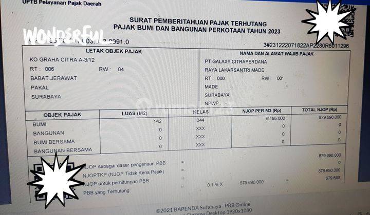 Kav Siap Bangun 142m2,, Bukit Palma, Citraland Utara, Sby, mepet NJOP PBB