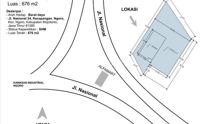 Rumah lama hitung tanah 676m2 jl Nasional Kejapanan Ngoro depan  Ngoro Industrial Estate 7