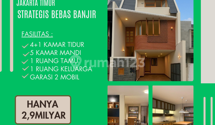 New 4.5-Storey House in Rawamangun Cipinang, East Jakarta, Strategic Location, Flood-Free