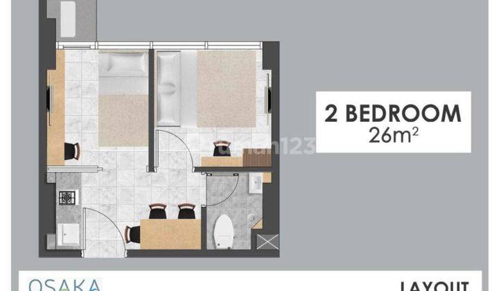 Jual Rugi Apartemen Osaka Pik 2 Tipe 2BR Semi Furnish Siap Survey  2