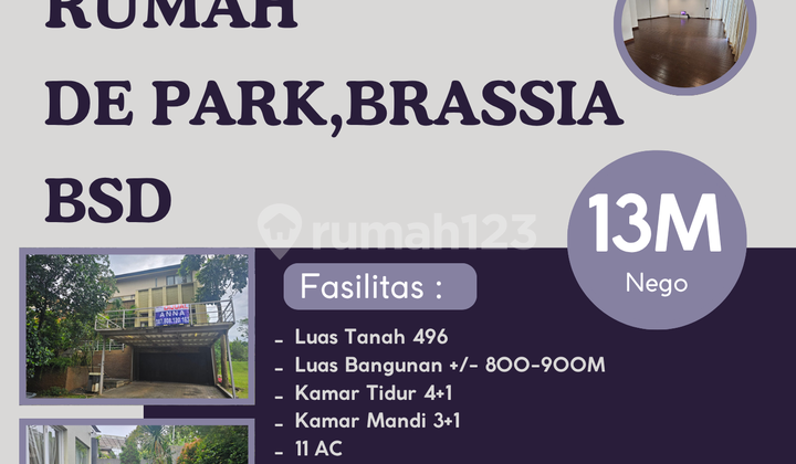 DIJUAL RUMAH CLUSTER BRASSIA DE PARK BSD 1