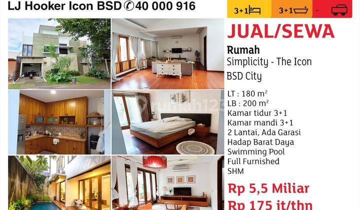 disewakan rumah dengan kolam renang di icon bsd city 1