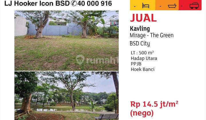 dijual kavling hoek banci di depan danau cluster mirage the green bsd 1