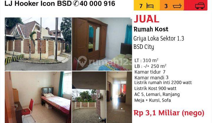 jual rumah hoek kost griya loka bsd city 1