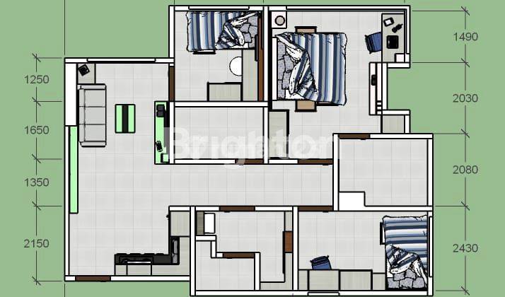 APARTMENT SPRINGHILLS TERRACE RESIDENCES KEMAYORAN, JAKARTA PUSAT, TOWER OAKWOOD, FULL FURNISHED, 3BR 1