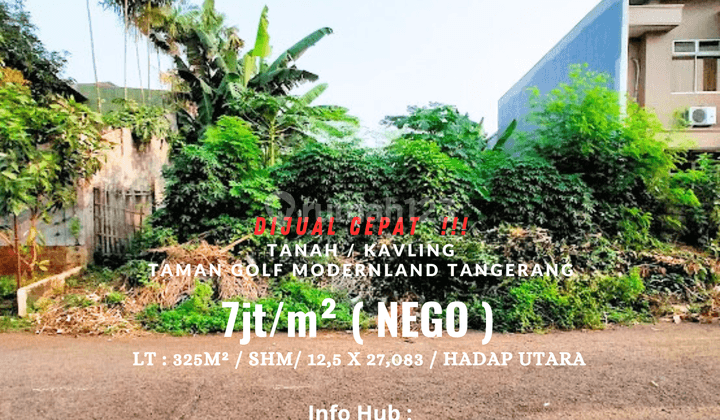 Tanah/kavling shm hadap utara diTaman Golf modernland Tangerang 1