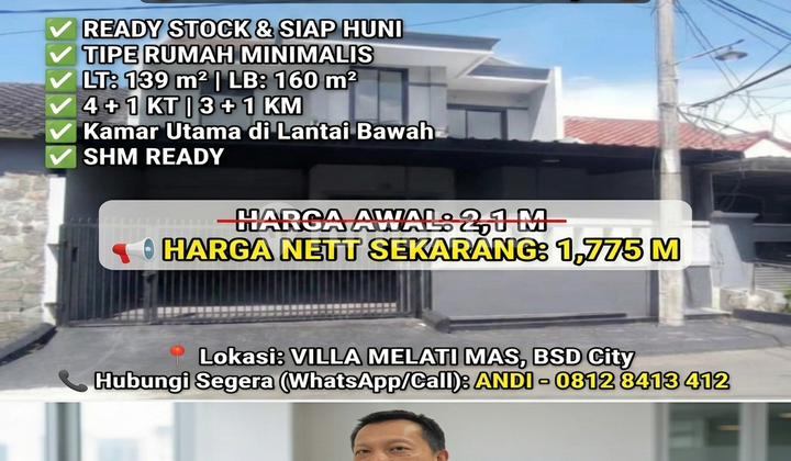 Jual Rumah Villa Melati Mas Serpong Harga Revisi Siap Huni SHM Ready 1