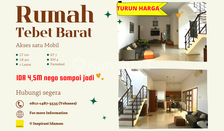 Rumah Cantik Tebet Barat Lt210 Akses 1 Mobil 2