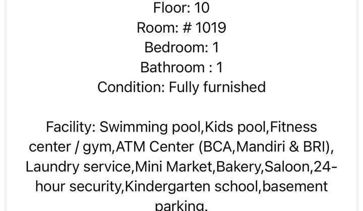 Apartemen Puri Garden Jakarta Barat Type 1 BR Furnished 2