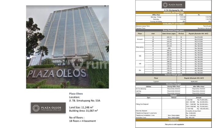 Gedung Perkantoran "Plaza Oleos" Jl. TB. Simatupang Kav. 53A, Jakarta Selatan