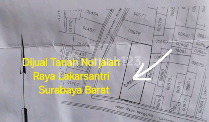 Land for Sale on Lakarsantri Main Road, West Surabaya, Zero Lot
