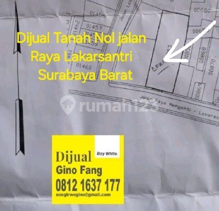 Land for Sale on Lakarsantri Main Road, West Surabaya, Zero Lot