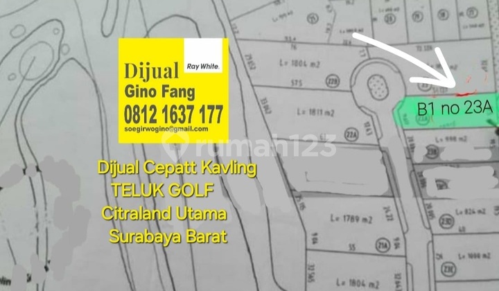 For Sale: West Golf Bay Plot, Main Citraland Surabaya.