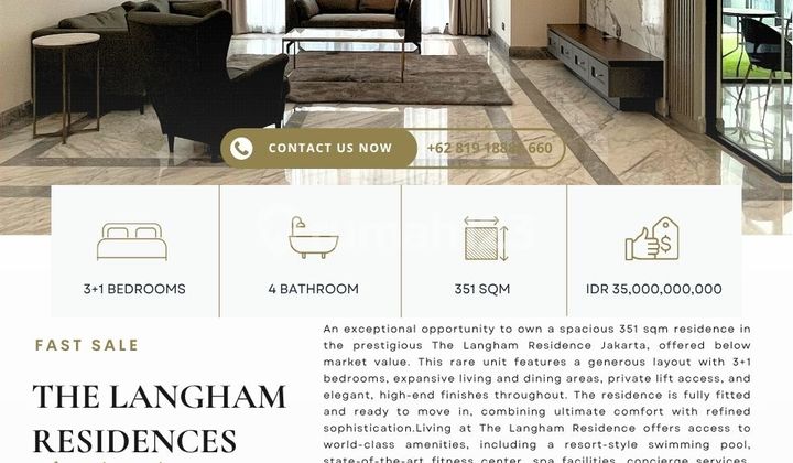 RARE FIND: The Langham Residence, 3+1BR 351sqm, also avail 356/523sqm for sale. Best price Guaranteed! Please contact Clara-Abie Property for more information and private showings!