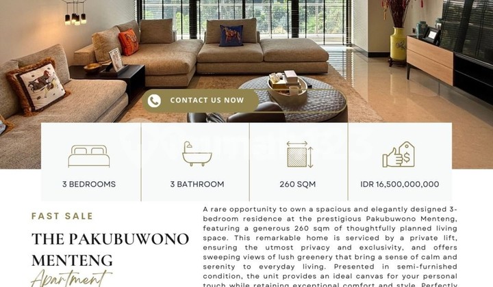 Pakubuwono Menteng, Pool View, 3BR, Harga termurah dan siap huni (RARE FIND)