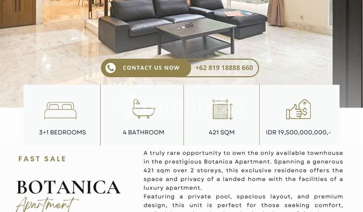 Fast Botanica Apartment, Townhouse, 421sqm, Rare Unit