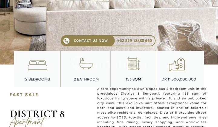 Distrik 8 2BR 153m², lift pribadi, UNIT SANGAT LANGKA Distrik 8 2BR 153m², lift pribadi, UNIT SANGAT LANGKA