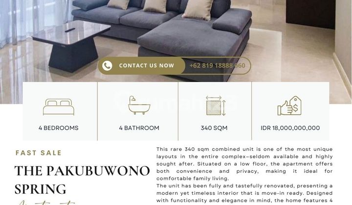 Pakubuwono Spring Combined 4Br 320Sqm, Just Renovated, Brand New