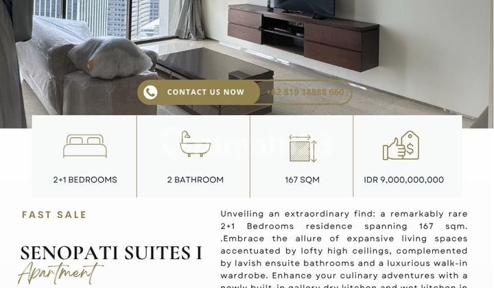 RARE FIND: Senopati suites, 2+1BR HIGH CEILING, super rare find. Also available other 2/3BR for sale. Please contact Clara Abie Property for more information and private showings! RARE FIND: Senopati suites, 2+1BR HIGH CEILING, super rare find. Also available other 2/3BR for sale. Please contact Clara Abie Property for more information and private showings!