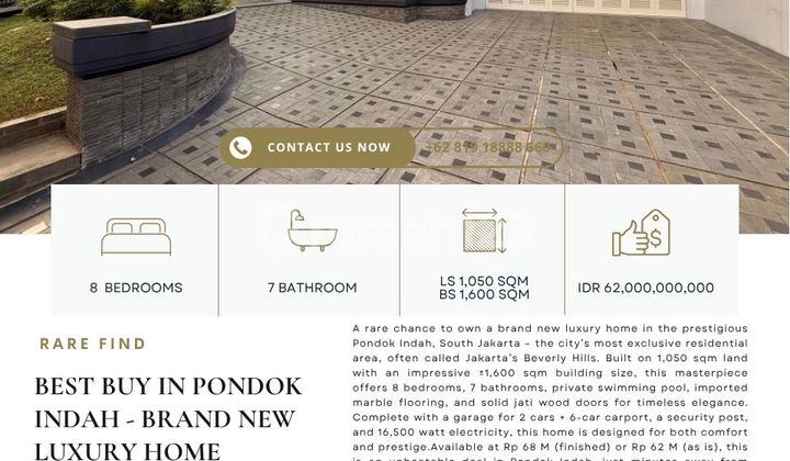 Luxury House for sale, Pondok Indah. 1050sqm land size. BRAND NEW. Pls ctc Clara-Abie Property for more info and private showings!