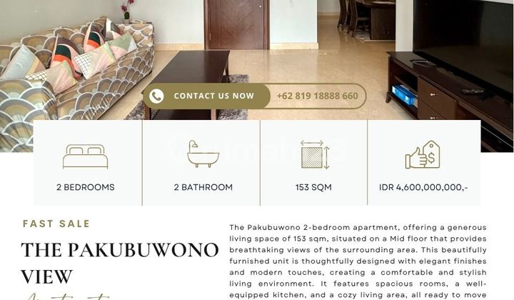 The Pakubuwono View, 2BR 153sqm, Ready to move in, CHEAPEST, UNBLOCKED view. The Pakubuwono View, 2BR 153sqm, Ready to move in, CHEAPEST, UNBLOCKED view.