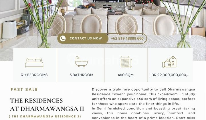 The Dharmawangsa Residence Tower 2, RARE unit, ready to move in! Best price available! The Dharmawangsa Residence Tower 2, RARE unit, ready to move in! Best price available!