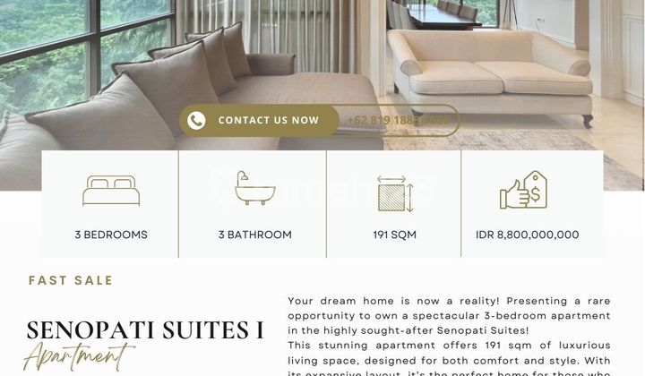 Senopati Suites 1, 3BR 191sqm, beautifully furnished and decorated, facing Sudirman, BEST PRICE GUARANTEED Senopati Suites 1, 3BR 191sqm, beautifully furnished and decorated, facing Sudirman, BEST PRICE GUARANTEED