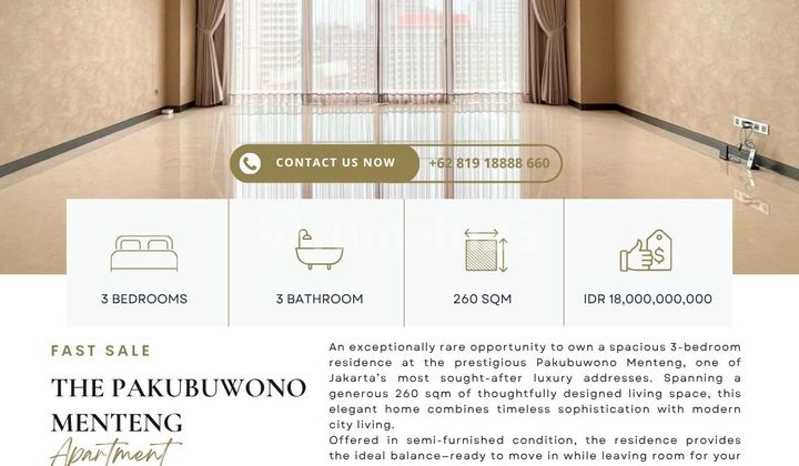 The Pakubuwono Menteng, Corner Layout, Mid Floor,Rare Unit, Best Price Guaranteed