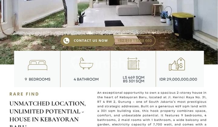 Rare find: House for sale in Kebayoran Baru, Sudah Renovasi, Prime location, Please ctc Clara- Abie Property for more info and private showings!