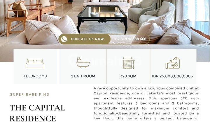 RARE FIND: The Capital Residence, COMBINED UNITS, 320sqm, Nicely renovated and furnished, best price guaranteed! Pls ctc Clara-Abie property for more info and private showings! 1