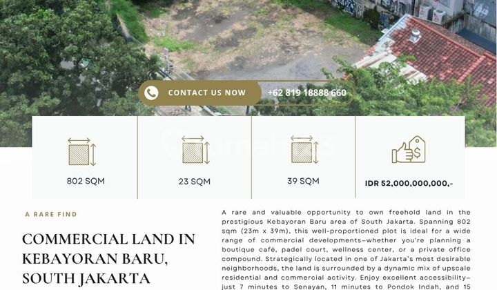 Jual Tanah Komersil di Jalan Bumi, Pakubuwono, Super Strategis,Spacious dan Cocok Investment/ Usaha
