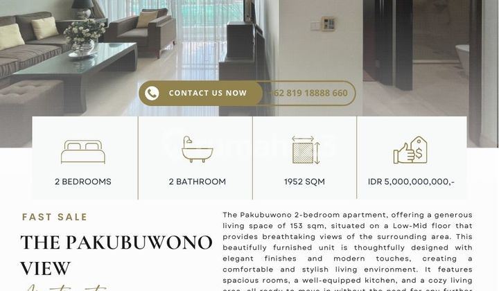 FAST SALE : The Pakubuwono View, 2BR 153sqm, Harga Termurah, ready to move in!