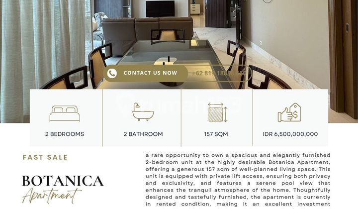 FAST SALE: Botanica 2BR facing pool view, Ready to move in, TERMURAH