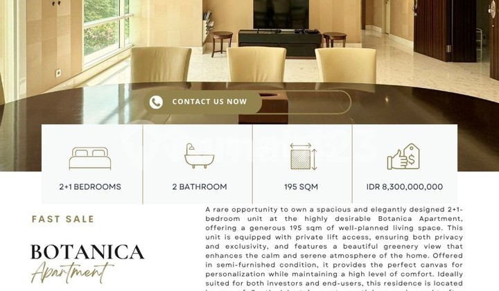 Botanica Apartment, 2+1BR 195sqm, READY TO MOVE IN, Very Rare unit, TERMURAH 2