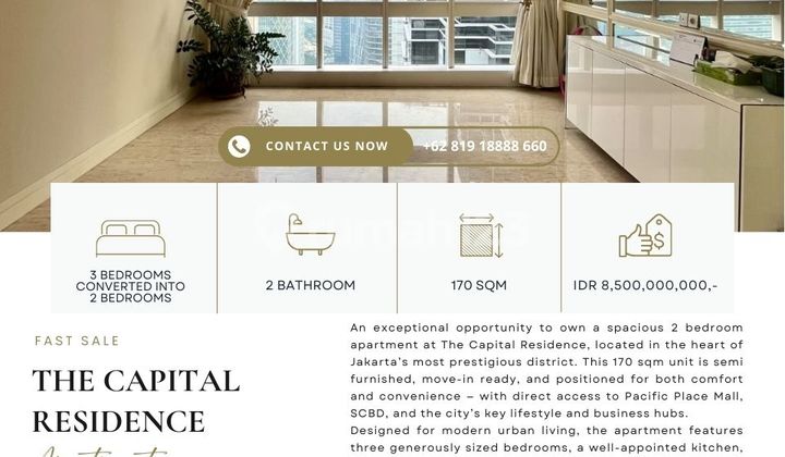 Fast Sale: The Capital Residence, 3Br Converted Into 2Br, 170Sqm,Best Price,Eady To Move In