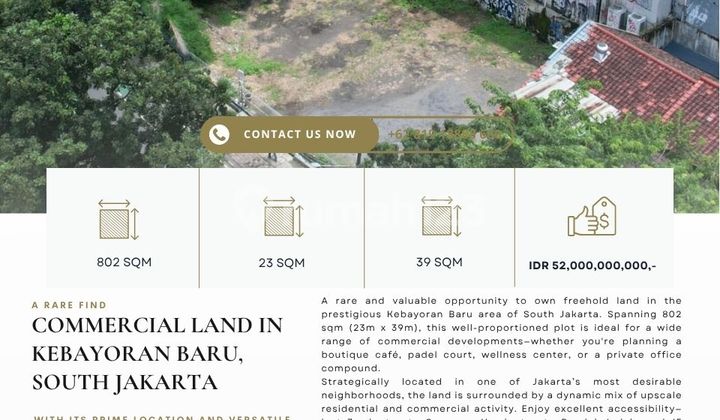 Plot in Kebayoran Baru, Corner, Strategic location, on the main road, Suitable for business.