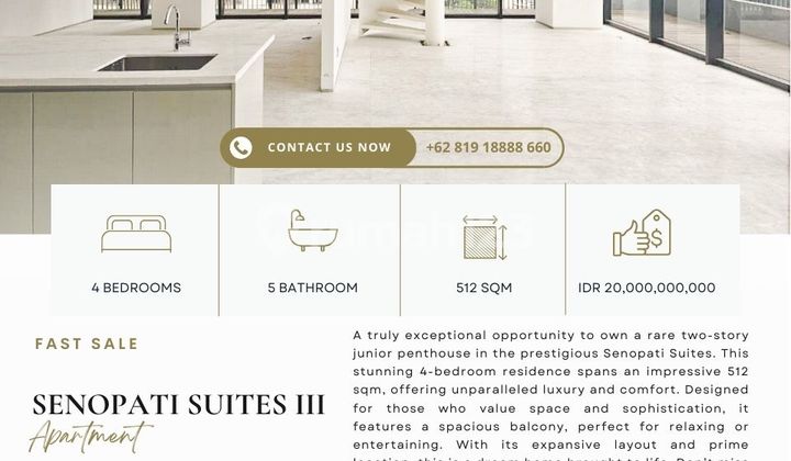 Senopati Suites 3, Junior Penthouse, 512sqm, 2 Storey, VERY RARE UNIT, and BEST PRICE GUARANTEED! Senopati Suites 3, Junior Penthouse, 512sqm, 2 Storey, VERY RARE UNIT, and BEST PRICE GUARANTEED!