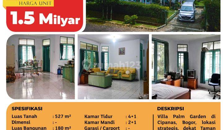 Rumah Villa Palm Garden, Cipanas, Bogor, 527 M², 1 Lt, SHM 2